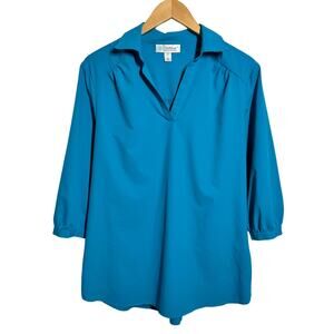 Coolibar UPF 50+ Blouse Top Women L Blue Outdoor Coastal Beach Vacation Minimal